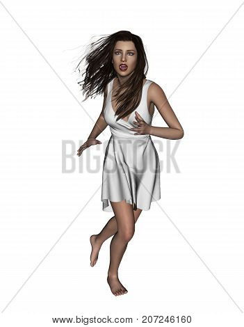 3d illustration of Scared woman running away,Concept and ideas background for book cover or horror movie poster
