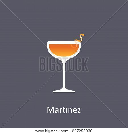 Martinez cocktail icon on dark background in flat style. Vector illustration