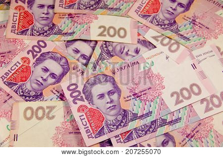 Ukrainian money. Background of the two hundred hryvnia banknotes