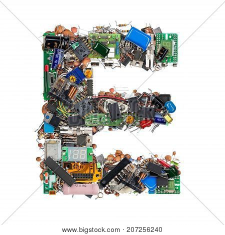 Letter E Made Of Electronic Components