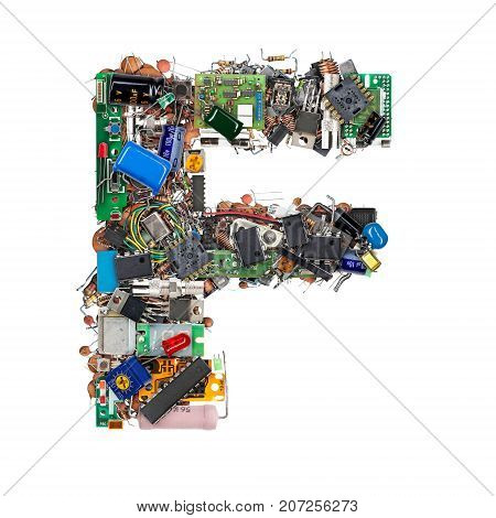 Letter F Made Of Electronic Components