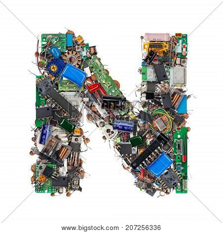 Letter N Made Of Electronic Components