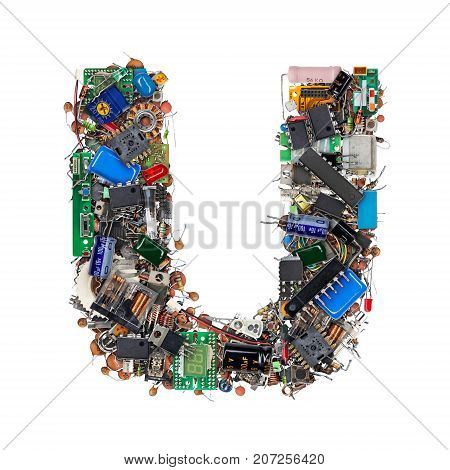Letter U Made Of Electronic Components