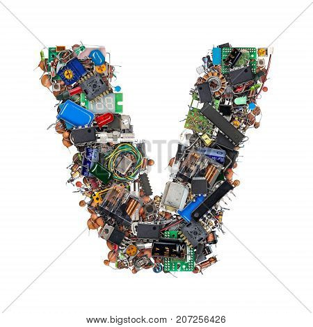 Letter V Made Of Electronic Components