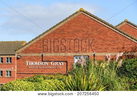Northampton Uk October 3, 2017: Thompson Gray Wealth Management Logo Sign Stand Northampton Industri