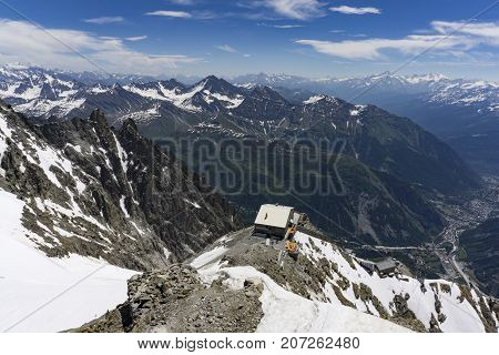 A view of the Aosta Valley from the summit of Punta Helbronner.