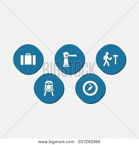 Collection Of Suitcase, Traveler, Seamark And Other Elements.  Set Of 5 Relax Icons Set.