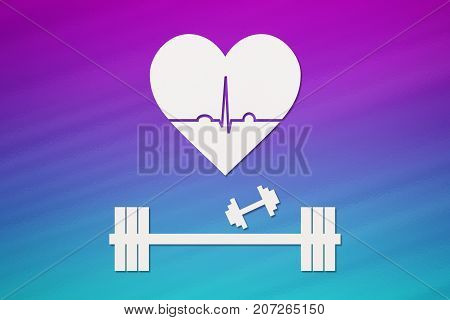 Barbell dumbbells and heart with echocardiogram. Healthy lifestyle concept. Abstract conceptual image