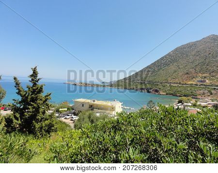 Beautiful landscape of Crete, sea and mountain. Wonders of nature.