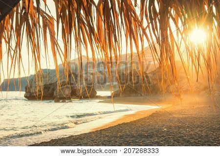 Summer view of a beach at sunset, Tertsa, Crete, Greece