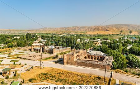 View of Madrasas Kuhna and Nav from Hisor Fortress in Tajikistan