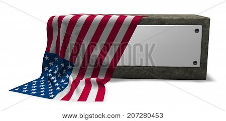 stone socket with blank sign and flag of usa - 3d rendering