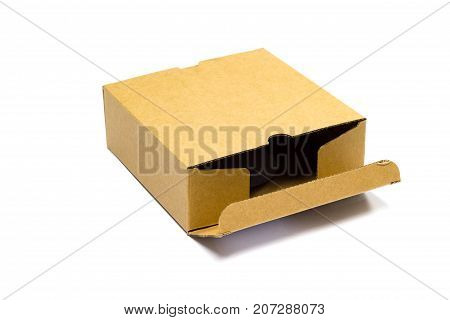 Brown cardboard box for postal delivery isolated on a white background  copy space