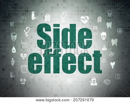 Healthcare concept: Painted green text Side Effect on Digital Data Paper background with  Hand Drawn Medicine Icons