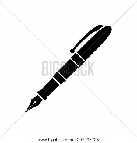 Pen icon. Black minimalist icon isolated on white background. Fountain pen simple silhouette. Web site page and mobile app design vector element.