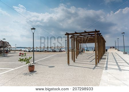 CHALKIDIKI, CENTRAL MACEDONIA, GREECE - AUGUST 25, 2014:  Panoramic view of port of Nikiti at Sithonia peninsula, Chalkidiki, Central Macedonia, Greece