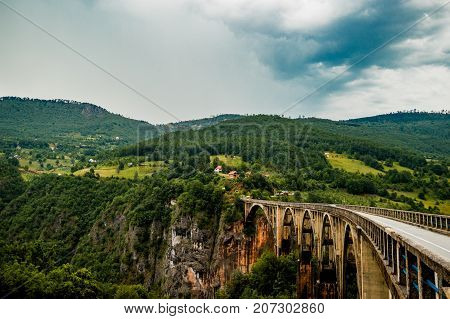 Durdevica Tara arc bridge in the mountains, One of the highest automobile bridges in Europe.