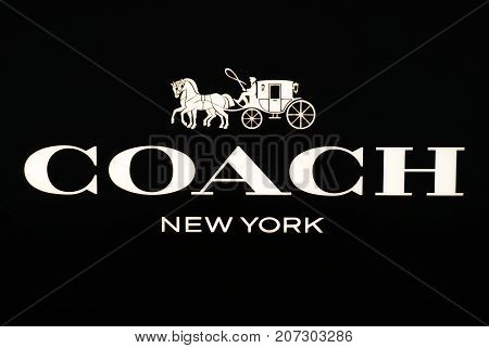 Kuala Lumpur Malaysia - September 06 2017: Coach New York logo at Kuala Lumpur International Airport. Coach Inc. is an American luxury fashion company based in New York City.