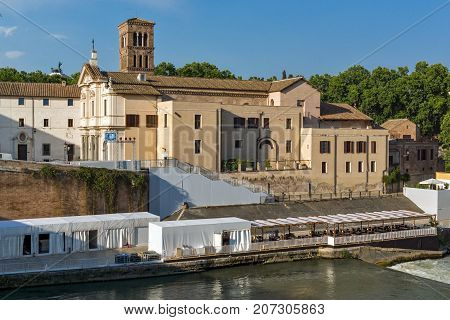 ROME, ITALY - JUNE 22, 2017: Amazing view of Tiber River and Pons Cestius in city of Rome, Italy