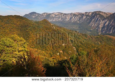 Autumn landscape in Cernei Mountains, Carpathians Range, Romania, Europe