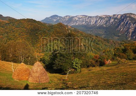Autumn landscape in Cernei Mountains, Carpathians Range, Romania, Europe