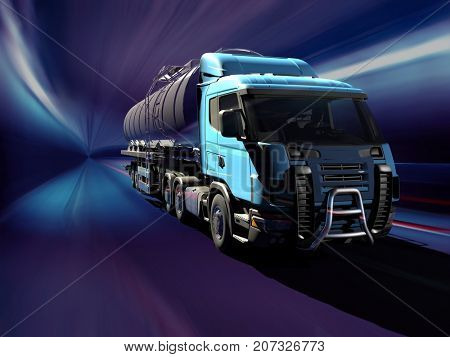 Truck driven by fuel on the road.,3d render