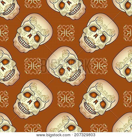 Day of the Dead seamless pattern with traditional sugar skull. Vector illustration of Mexican holiday Day of the Dead .