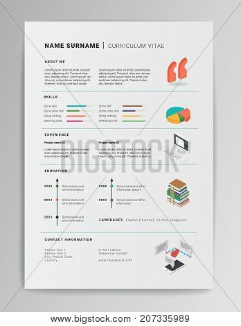 Creative vector CV template with isometric icons