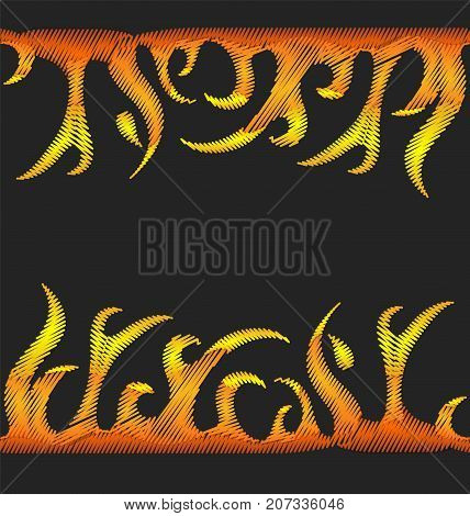 Fire embroidery vector image. Embroidered flame fashion patch or pin hot element for card posterclothing baghorrordecoration horror