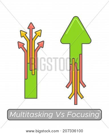 Multitasking vs focusing time management concept. Essential goal achieve vs busy and noneffective