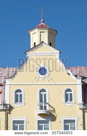 Chernigov,Ukraine, October 19, 2011: Emblem of Ukraine in the wall of a house in the city Chernigov