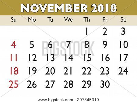 november month calendar 2018 vector photo bigstock calendar 2018 november november