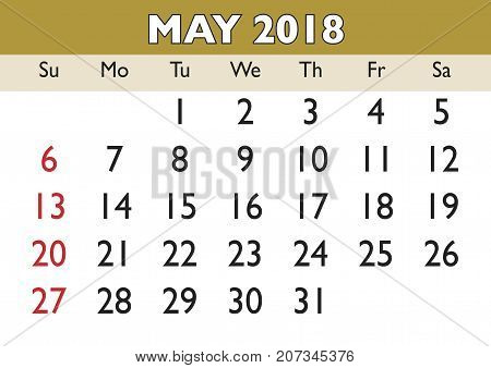 may month calendar 2018 english vector photo bigstock calendar for the month of may