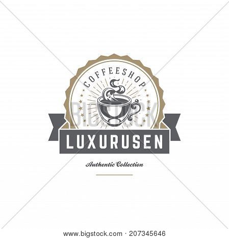 Coffee Shop Logo Template. Coffee Cup or Tea Silhouette Isolated On White Background. Vector object for Labels, Badges, Logos Design. Coffee Logo, Tea Logo, Coffee Cup Silhouette, Retro Logo, Cup Icon