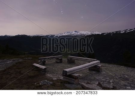 A Night At Jotunheimen View With Benches