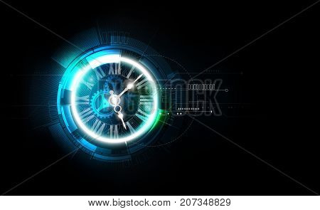 Abstract Futuristic Technology Background with Clock concept and Time Machine, vector transparent