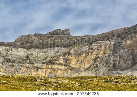 Deatil of a rocky wall in the glacial Circus of Troumouse one of the largest from the Europe.
