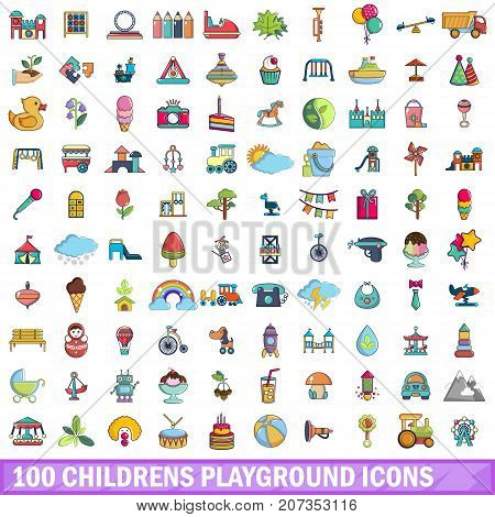 100 childrens playground icons set in cartoon style for any design vector illustration