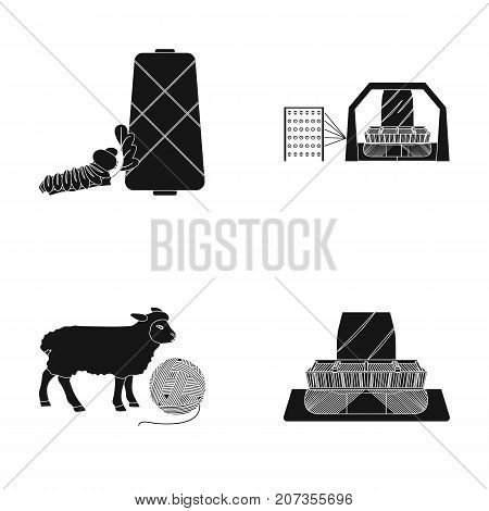 Cotton, coil, thread, pest, and other  icon in black style. Textiles, industry, gear icons in set collection
