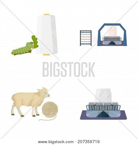 Cotton, coil, thread, pest, and other  icon in cartoon style. Textiles, industry, gear icons in set collection