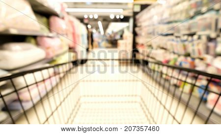 Abstract blur emtry Shopping cart in supermarket.