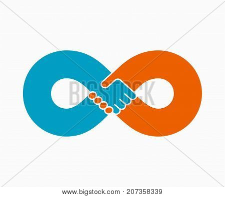 Handshake endless friendship and partnership concept, vector illustration isolated on white background