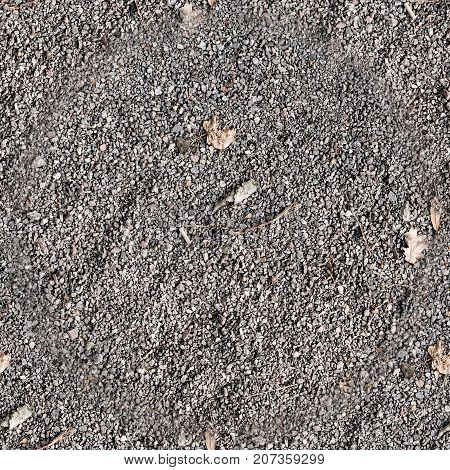 seamless gray grainy sandy ground with leaves. background texture.
