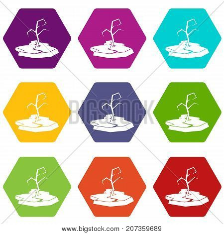 Drought icon set many color hexahedron isolated on white vector illustration