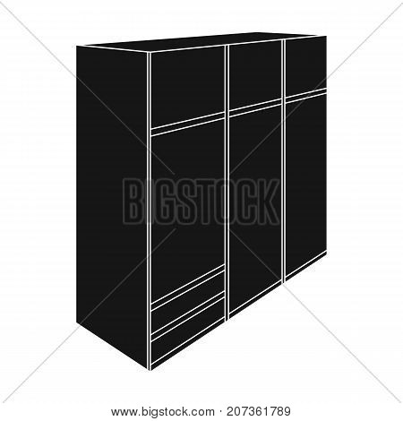 A large bedroom wardrobe with mirrow and lots of drawers and cells.Bedroom furniture single icon in black style vector symbol stock web illustration.