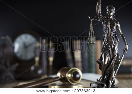 Legal system. Law and justice concept.Statue of justice and books.