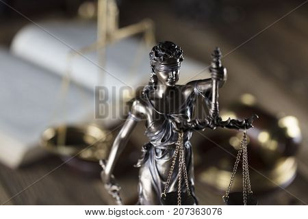 Legal system. Law and justice concept.Statue of justice and books.