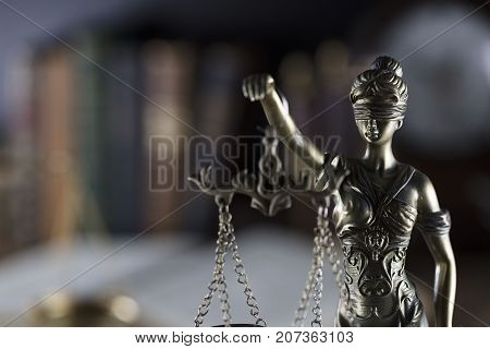 Legal system. Law and justice concept.Statue of justice and books.