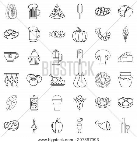 Drink icons set. Outline style of 36 drink vector icons for web isolated on white background