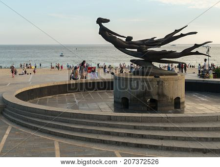 Sanya, China - April 06, 2017: Statue in the city recreation park on the Dadonghai Beach on the tourist island of Hainan